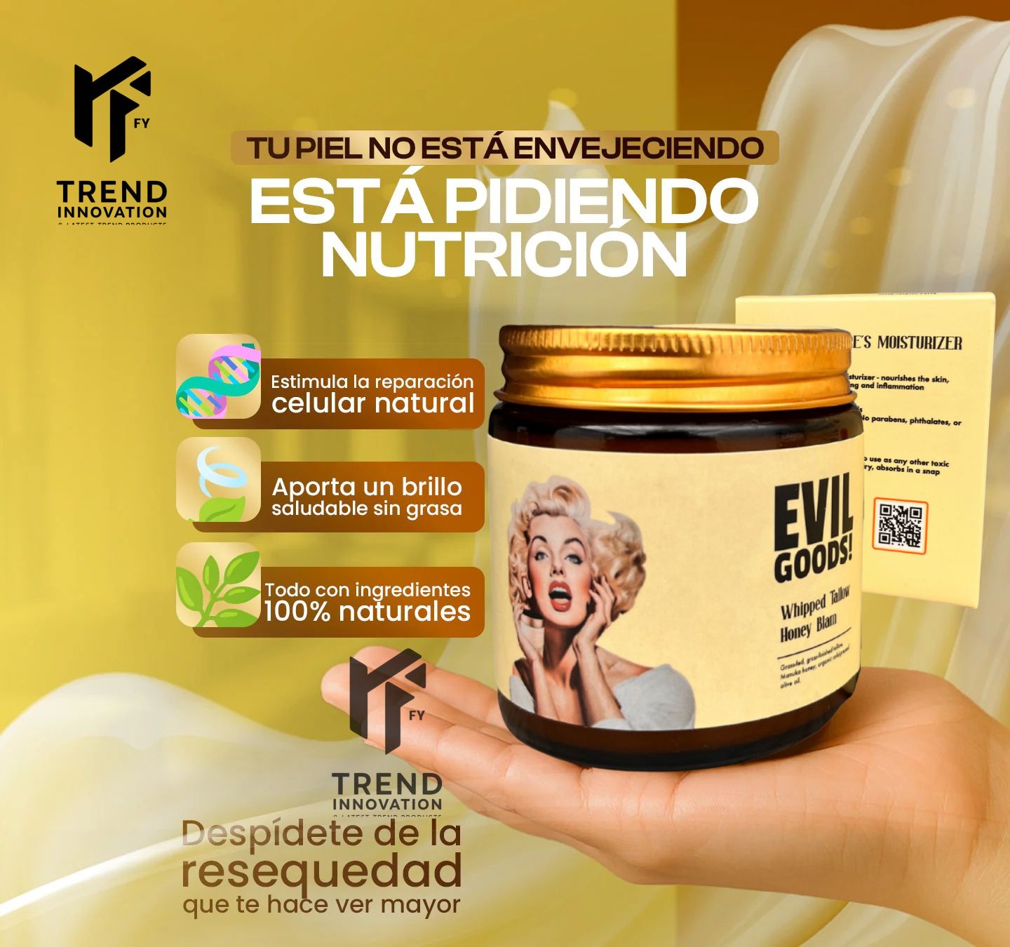 EVIL GOODS® -Bálsamo de miel y sebo de res Anti-Envejecimiento Frasco de Vidrio Original